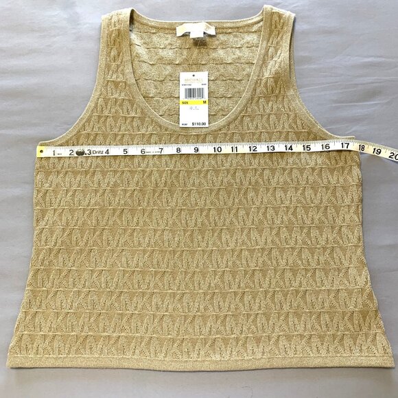 NWT Michael Kors Women Gold Textured Knit Tank Top. Size M. Sleeveless. V-Neck. - Picture 7 of 11